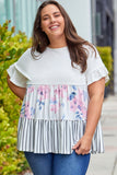 Plus Size Floral Stripe Color Block Babydoll Top