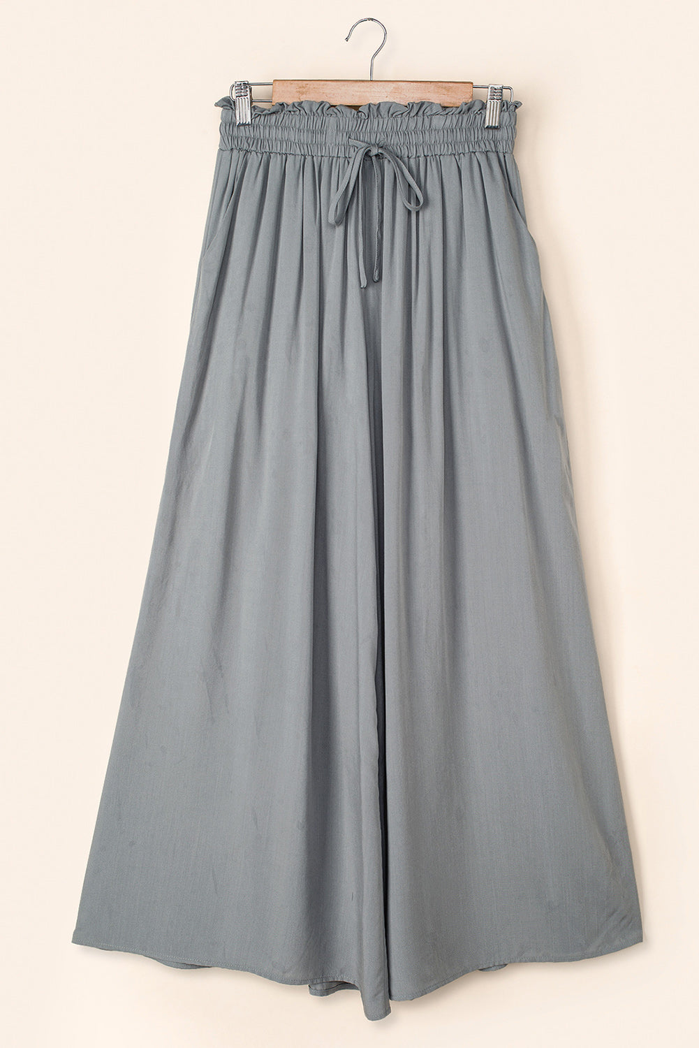 Gray Drawstring Smocked High Waist Wide Leg Pants