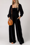 Smocked Square Neck Long Sleeve Wide Leg Jumpsuit