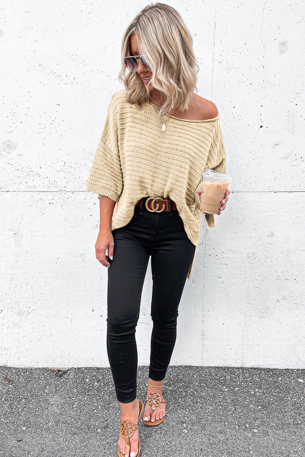 Textured Knit Drop Shoulder Tee