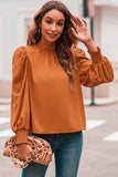 Long Bubble Sleeve Mock Neck Chiffon Blouse