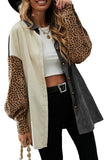 Color Block Leopard Patched Corduroy Shacket