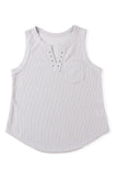 Notched Neck Eyelet Thermal Knit Tank