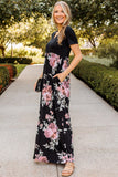 Contrast Floral Empire Waist Maxi Dress