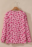 Pink Animal Print Stitching Loose Long Sleeve Top