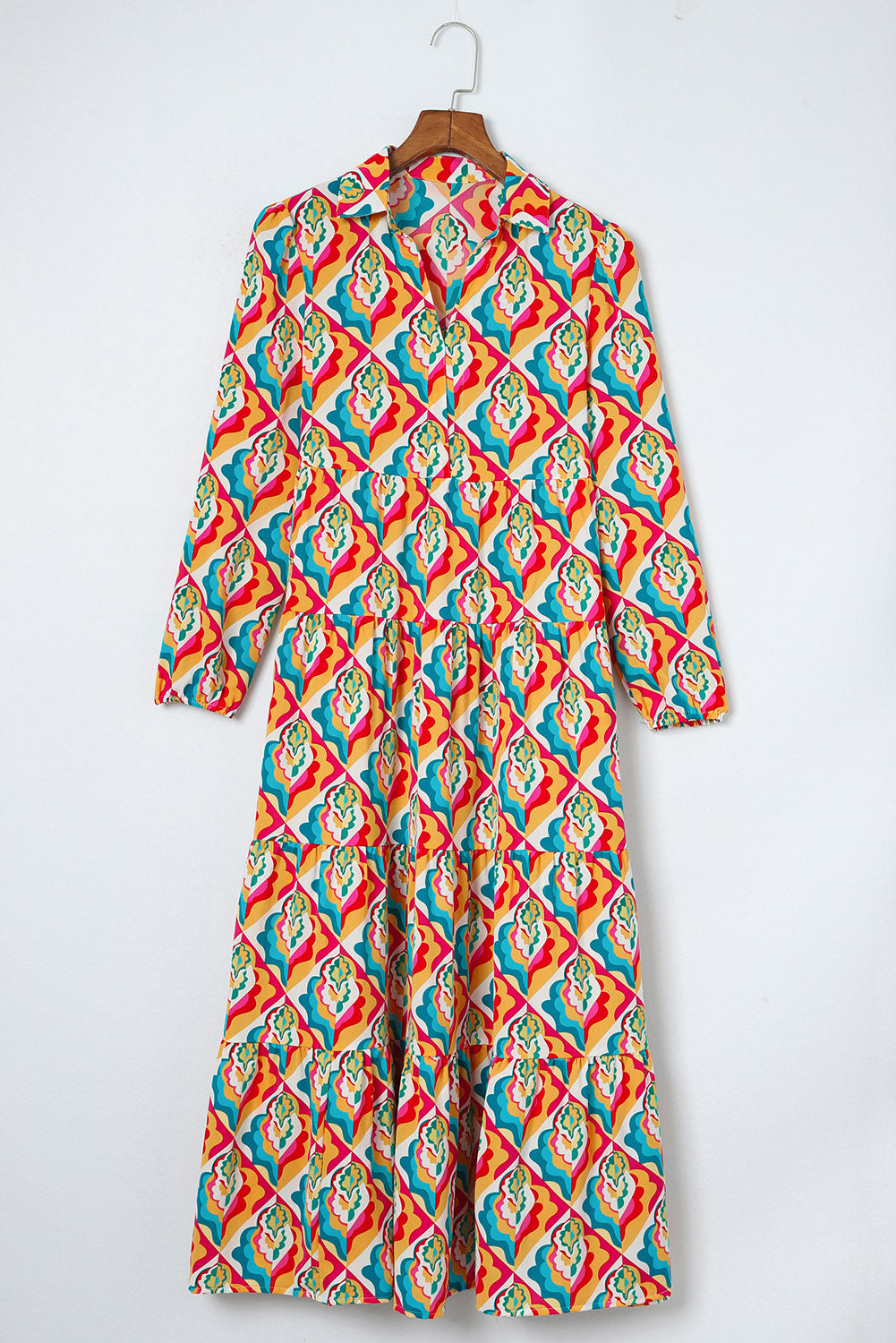 Abstract Geometric Print Long Sleeve High Waist Dress