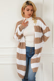 Striped Colorblock Rib Knit Bubble Sleeve Midi Cardigan