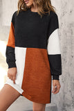 Black Ribbed Color Block Drop Shoulder Long Sleeve Mini Dress