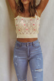 Spaghetti Straps Rose Applique Crochet Knit Crop Top