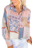 Multicolor Mixed Boho Print Puff Sleeve Loose Shirt