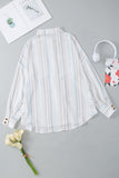 Stripe Oversized Chest Pockets Puff Sleeve High Low Shirt