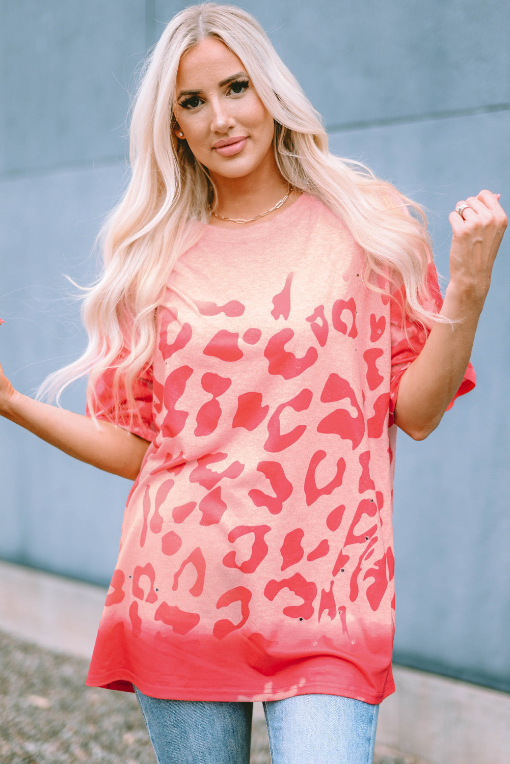 Leopard Bleached Boyfriend T Shirt with Holes