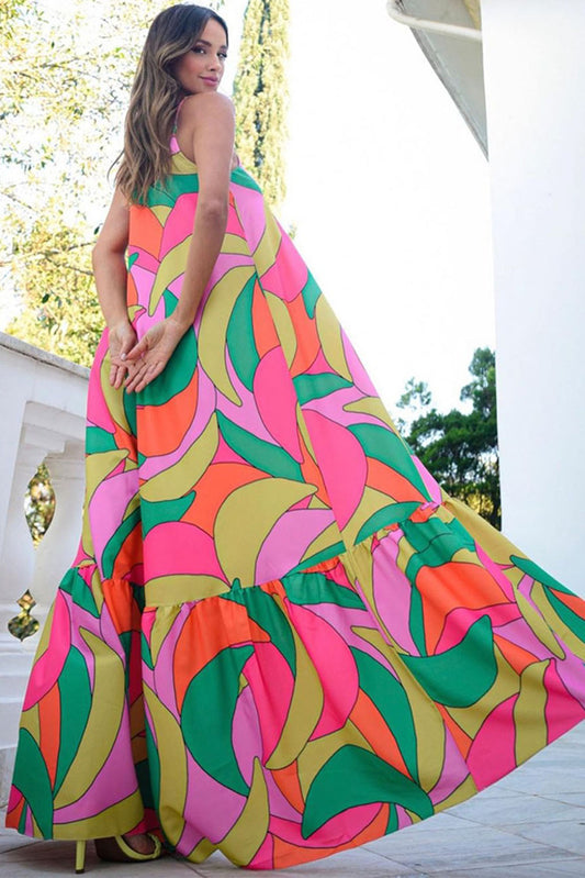 Boho Geometric Print Sleeveless Maxi Dress