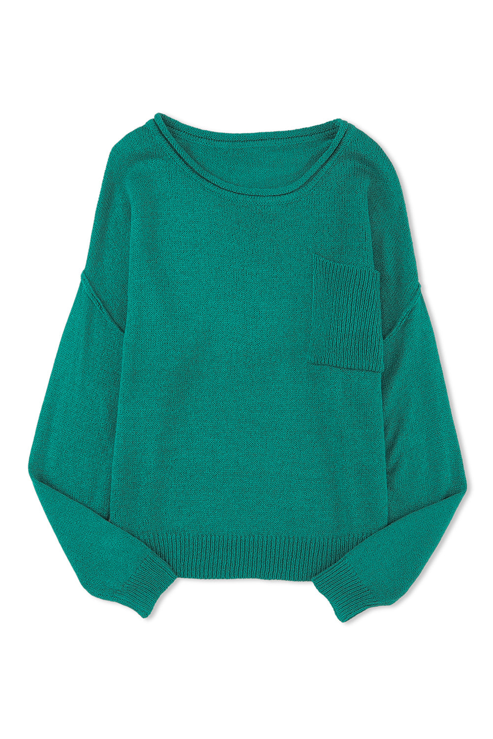 Solid Color Off Shoulder Rib Knit Sweater with Pocket