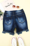 Short en jean coupe skinny bleu taille haute effet vieilli 