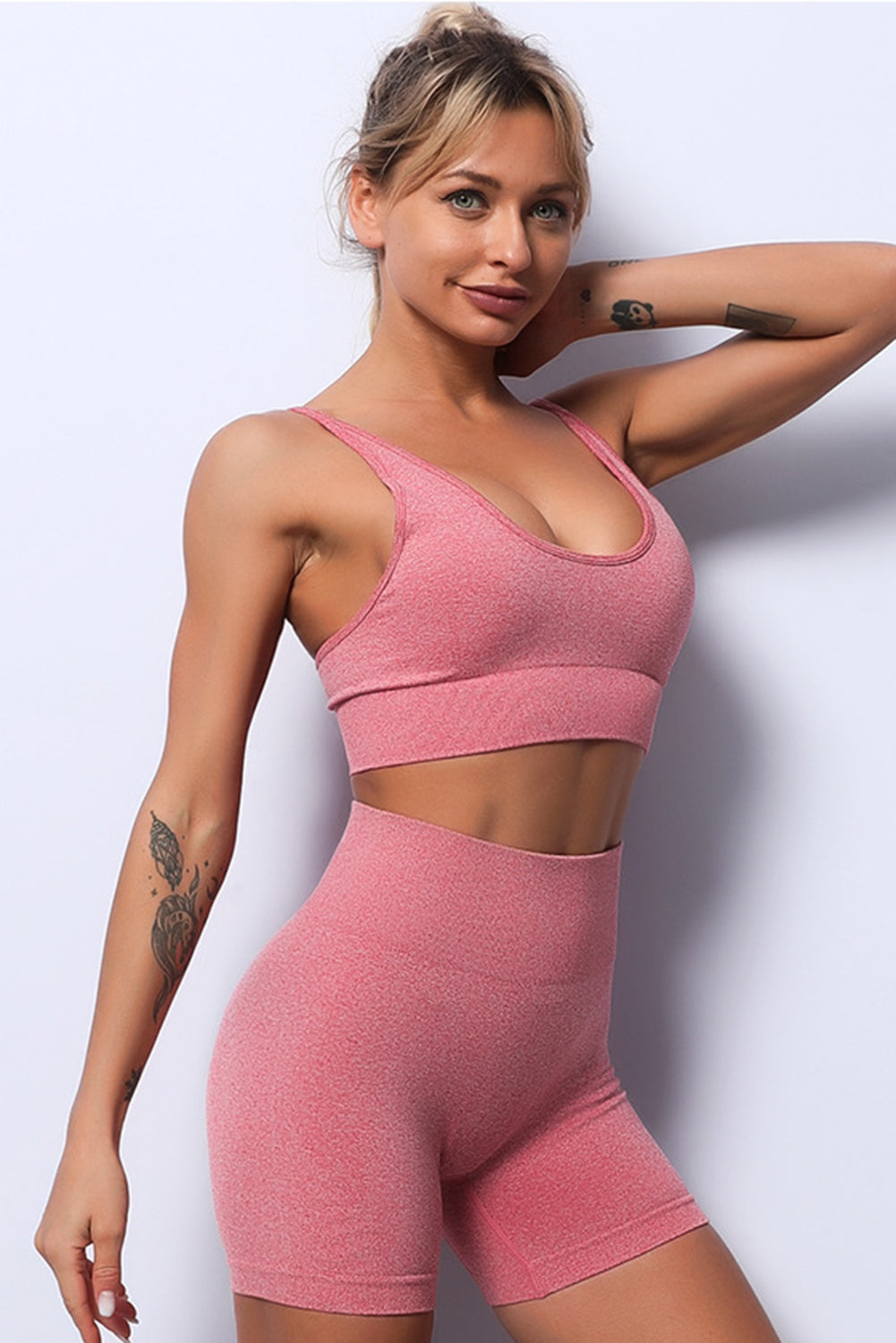 Spaghetti Strap Yoga Bra and Seamless Shorts Set