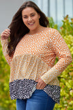 Plus Size Colorblock Blooming Daisy Long Sleeve Flowy Top