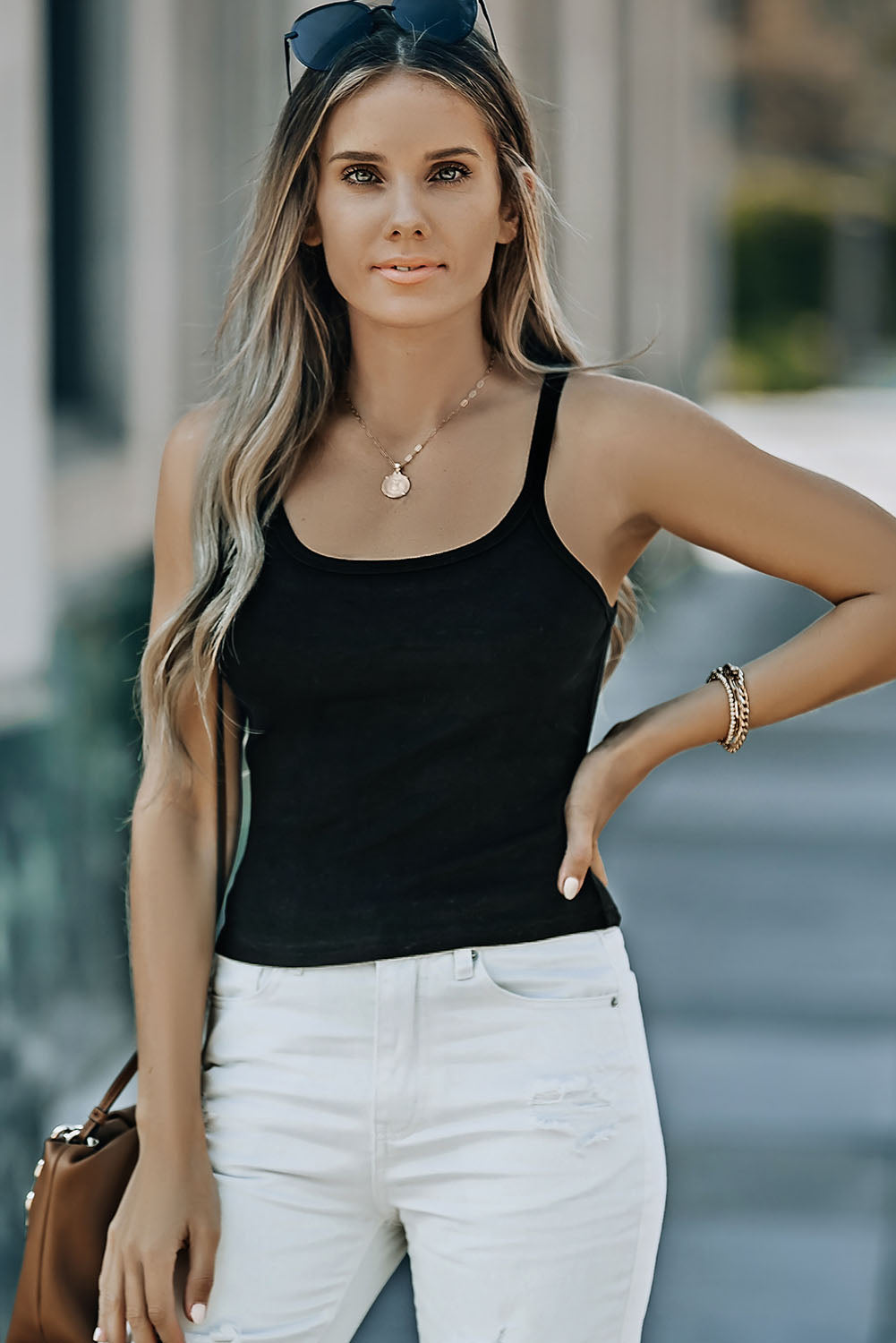 Black Ribbed Knit Cropped Tank Top