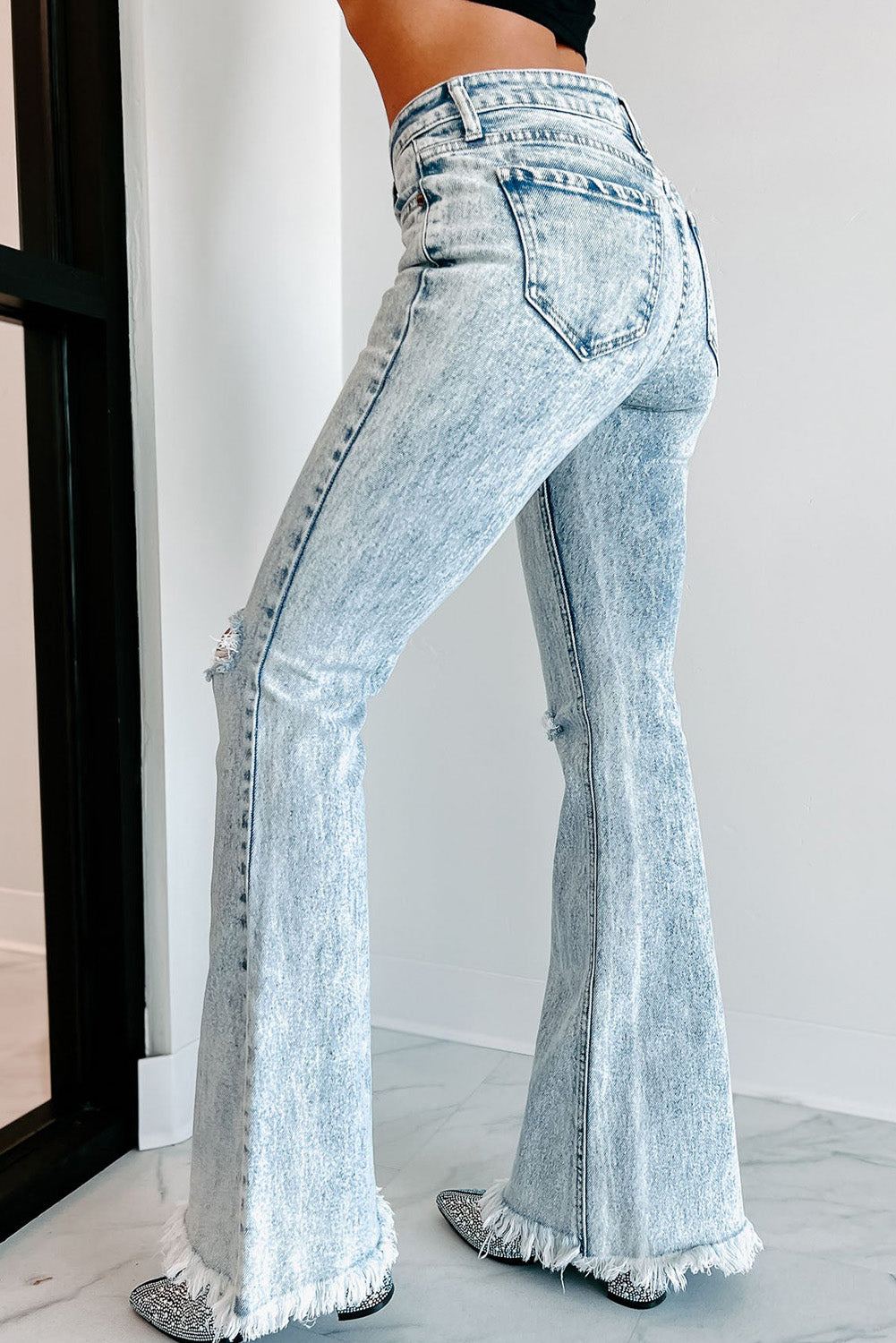 Distressed Acid Wash Flare Jeans