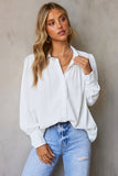 Solid Color Button Up Puff Sleeve Blouse