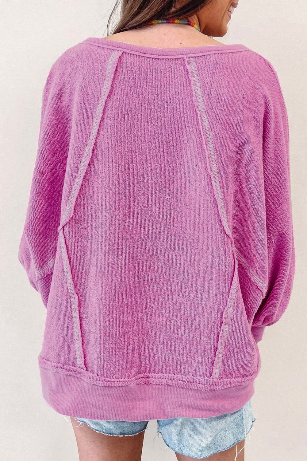 Exposed Seam Round Neck Terry Pullover