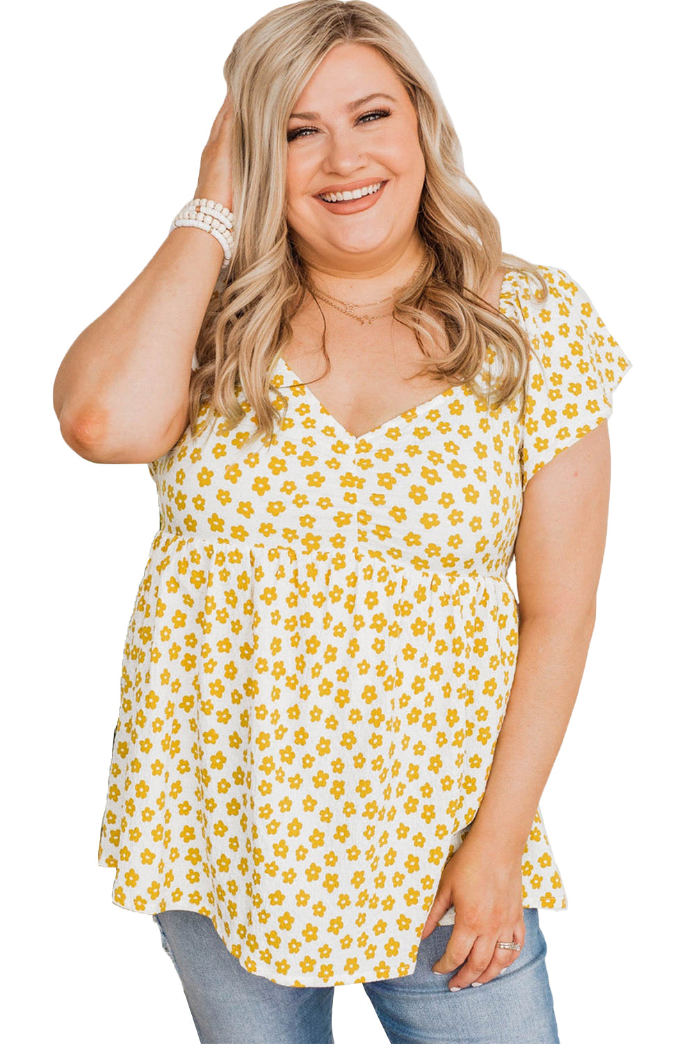 Haut Nuisette Floral Jaune Grande Taille