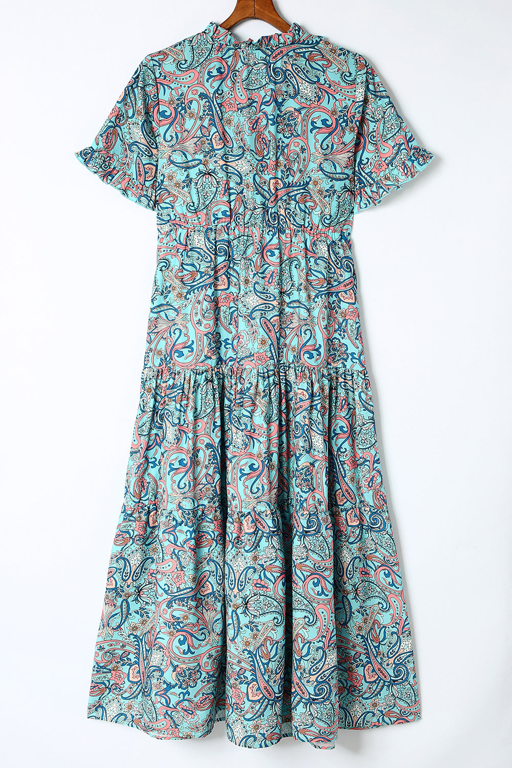 Paisley Print Boho Holiday Ruffle Tiered Maxi Dress