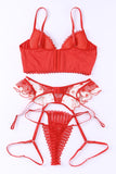 3pcs Heart Print Mesh Splice Sexy Lingerie Set