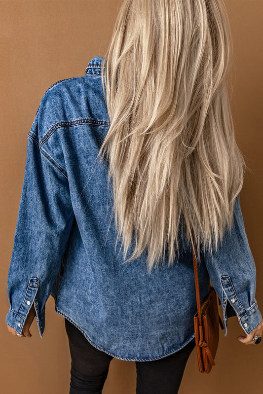 Veste chemise en jean à manches longues avec poches poitrine