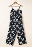 Tie Decor V Neck Floral Wide Leg Jumpsuit