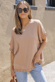 Ruffle Trim Short Sleeve Oversize Blouse