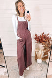 Textured Shoulder Straps Pocketed Overalls