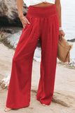 Pink Textured High Waist Wide Leg Plus Size Pants