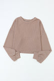 Smoke Gray Cording Drop Shoulder Puff Sleeve Casual Long Sleeve Top