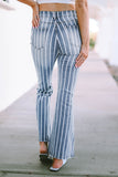 Vertical Striped Ripped Flare Jeans