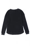 Crew Neck Ribbed Trim Waffle Knit Top