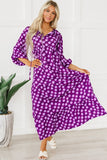 Robe longue violette imprimée bohème à manches bouffantes