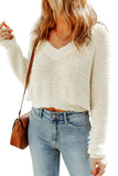 Cropped V Neck Fuzzy Sweater