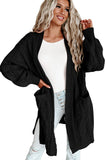 Black Ribbed Trim Eyelet Cable Knit Cardigan