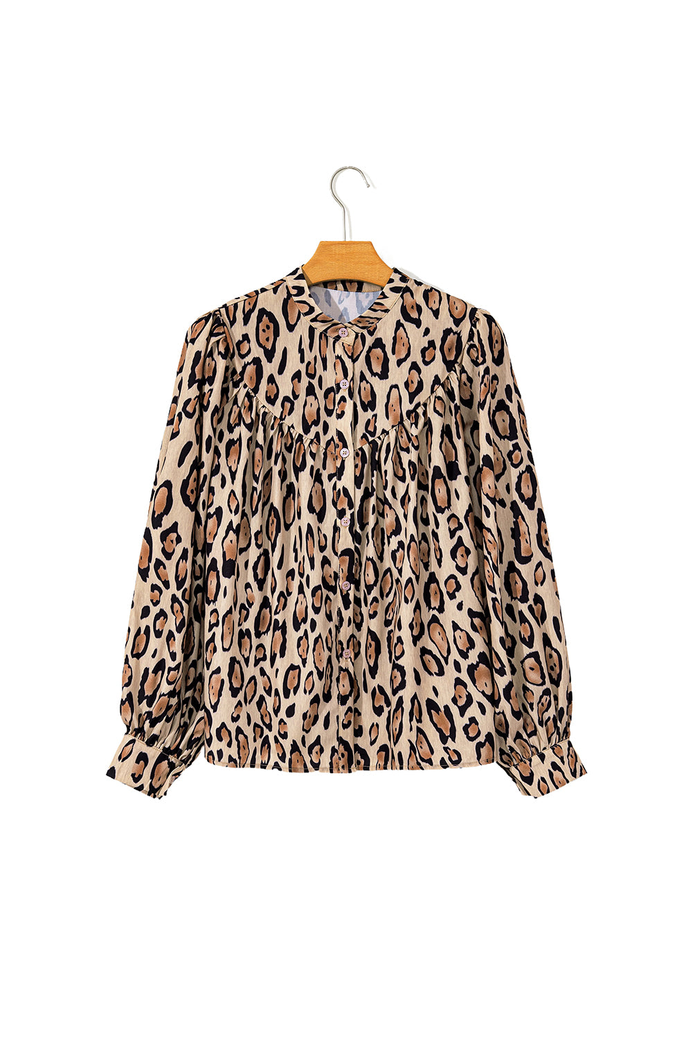 Jet Stream Oversized Leopard Print Balloon Sleeve Casual Shirt