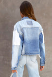 Color Block Denim Patchwork Frayed Hem Jacket