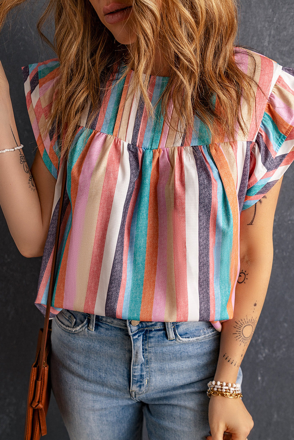 Striped Tiered Ruffle Cap Sleeve Top