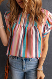 Striped Tiered Ruffle Cap Sleeve Top