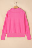 Solid Ribbed Trim Plus Size Zip Collar Sweater