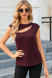 Slash Cutout Cap Sleeve T Shirt