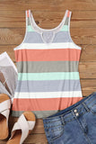 Striped Color Block Notched Neck Tank Top