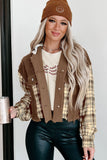 Plaid Patchwork Distressed Hooded Cropped Jacket