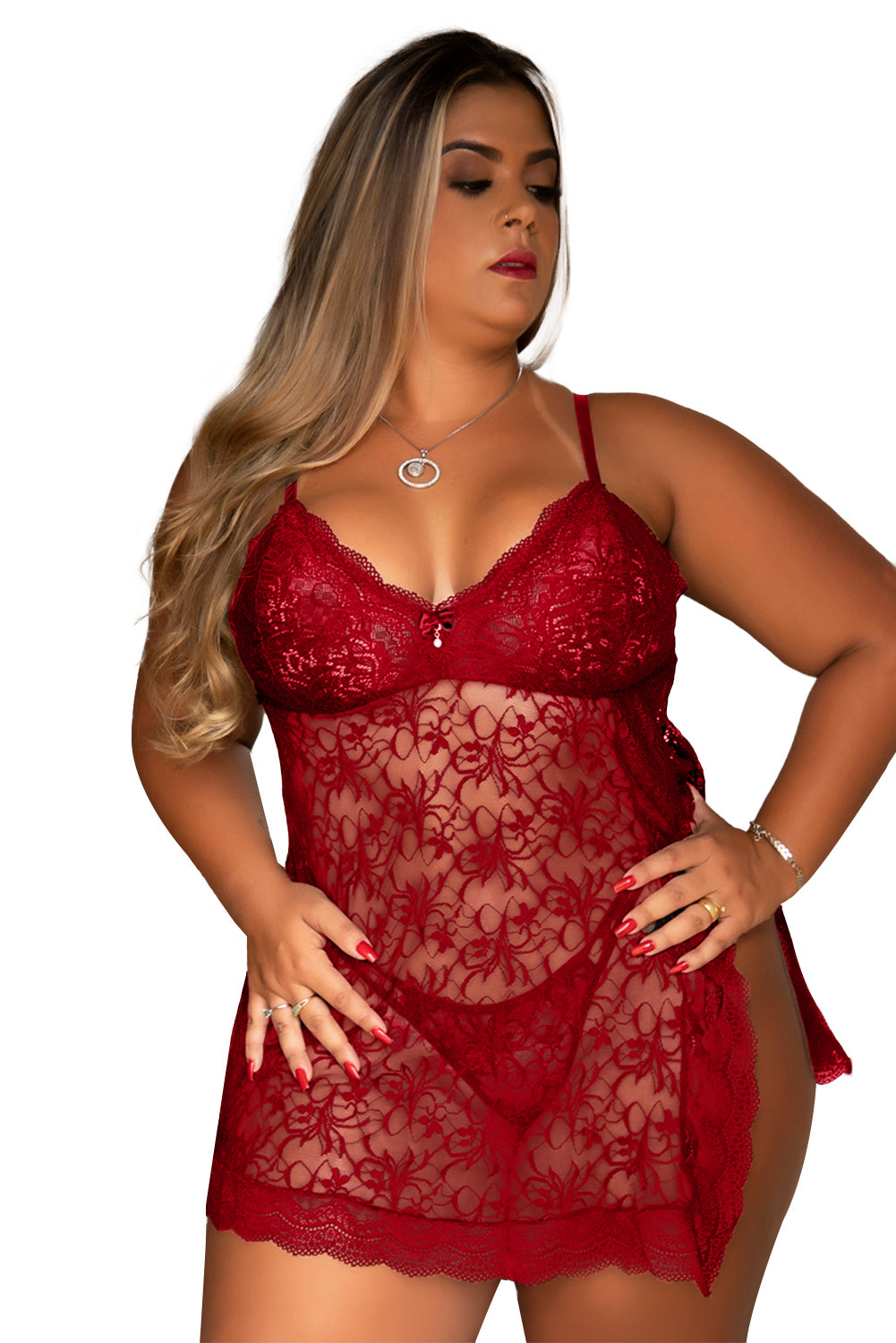 Sheer Floral Lace Plus Size Chemise