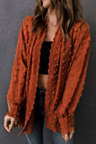 Swiss Dot Shirred Cuff Open Front Cardigan