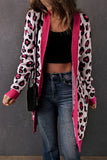 Leopard Ribbed Trim Knitted Open Front Long Cardigan